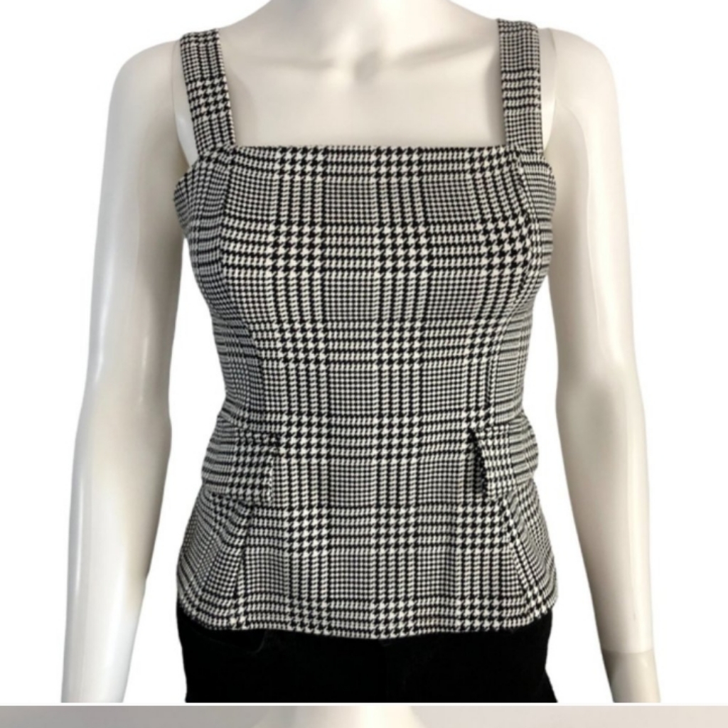 Forever 21 Buckle Strap Houndstooth Black White Tank Top Small Layering